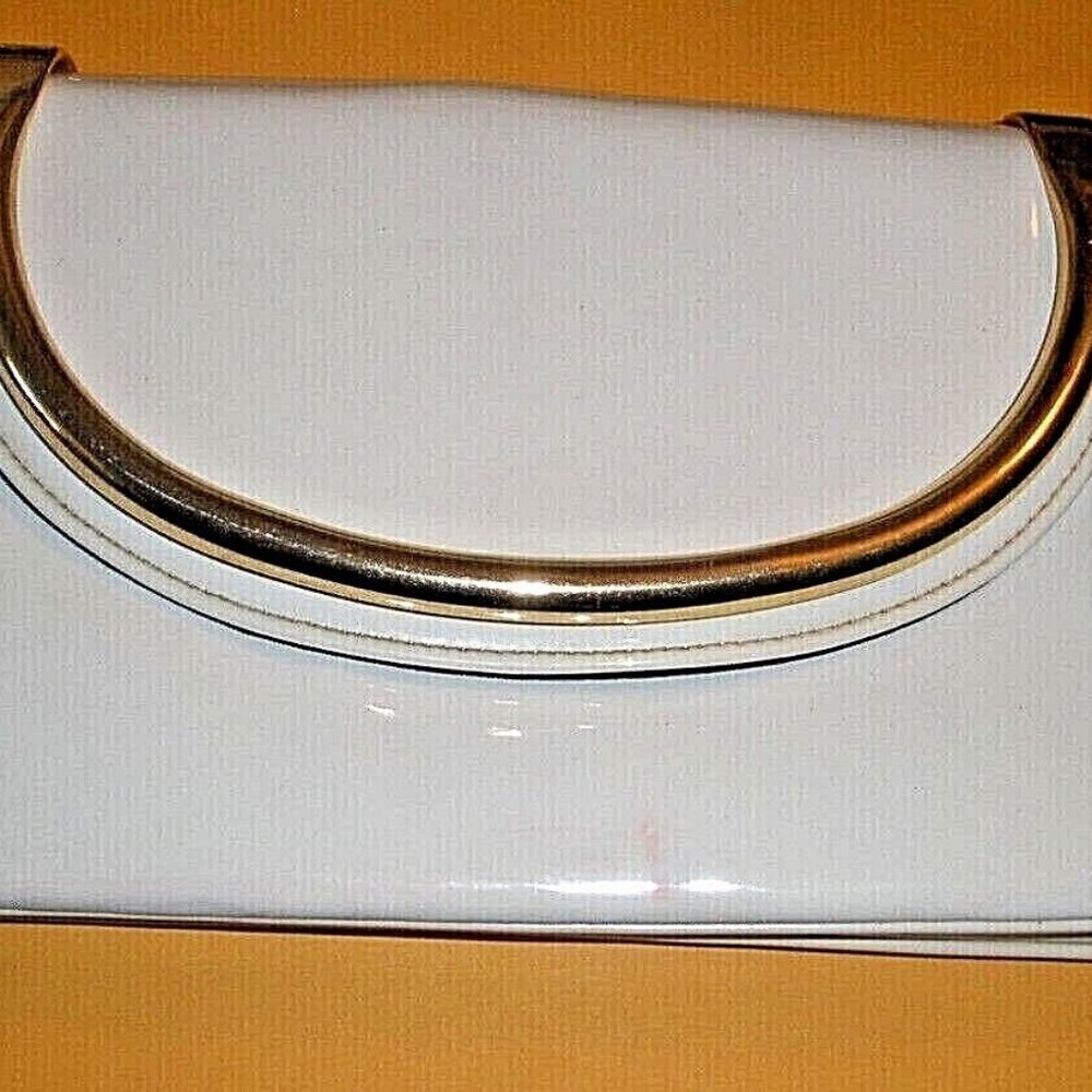 Vintage I. Magnin White Patent Leather Clutch Handbag Or Use Brass Hinged Handle